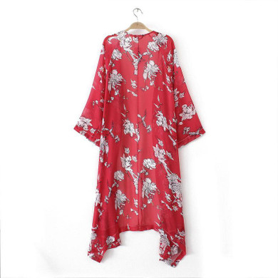 2017 New Arrival Women Stylish elegant and romantic Fashion All Seasons Chiffon Kimono Cardigan Plus Size Red Shawl Blouses