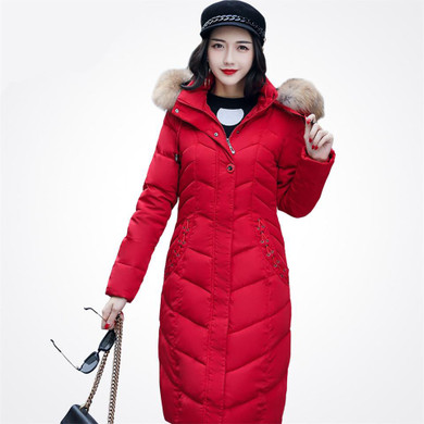 2017 new arrival winter long jacket women solid color slim wadded coat female large fur collar thick warm quality parka ok448