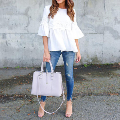MIOIM 2017 New Blouses Women Shirts White Summer Flare Sleeve Blusas Female Loose Casual Fashion Blouse Tops Sleeve Blusa Femme