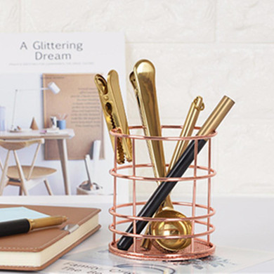 Metal Desk Stationery Organizer Pen Pencil Holder Oval Shape Desk Stationery Organizer Wired Mesh Design