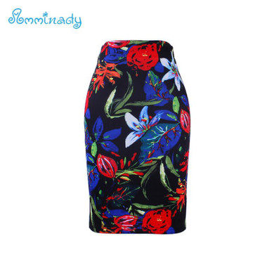 2017 new Women pencil skirts Ink flower print bodycon lady midi saia female faldas mujer girls bodycon bottoms free shipping