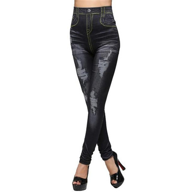 2017 New Women Pants Punk Close-fitting False Hole Girl Imitation Jeans Leggings Pencil Pants -MX8