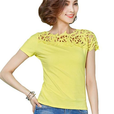 2017 New Women Cotton Lace Patchwork Blouse Shirt Short Sleeve Shirt Elegant Ladies Tops Plus Size Womens Clothing 811 30