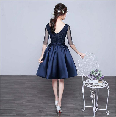 FREE shipping  Dress a short paragraph 2017 summer blue sleeve Korean Slim evening dress party dress