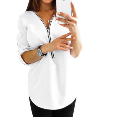 CALOFE Casual Womens Tops and Blouses Loose With Zipper Vintage Elegant Basic Work Top Shirts Solid blusa feminina 2018