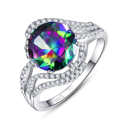 Brand Jewelry 5ct Genuine Rainbow Fire Mystic Topaz Ring Gift For Women Solid 925 Sterling Silver Jewelry Retro Accessories