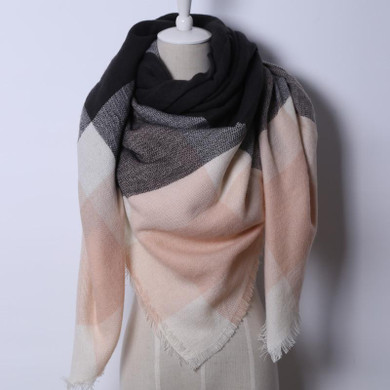 Brand Designer Fashion Pink Scarf Soft Cashmere Acrylic Warp Square Oversize Shawl For Women Winter Plaid Blankets 140X140cm
