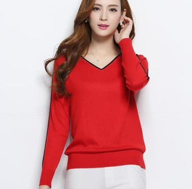 NEW autumn winter women's knitted Cashmere Sweater pullover V-neck Sweaters female fashion wild Wool sweater Slim14 color