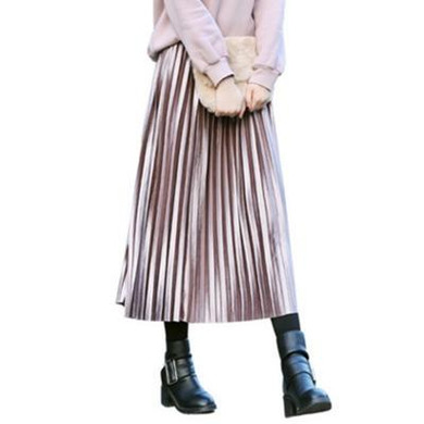 New Autumn Winter High Waisted Skinny Female Gold Velvet Skirt Pleated Skirts Women Ankle Length Party Club Ladies Saia Fenimia