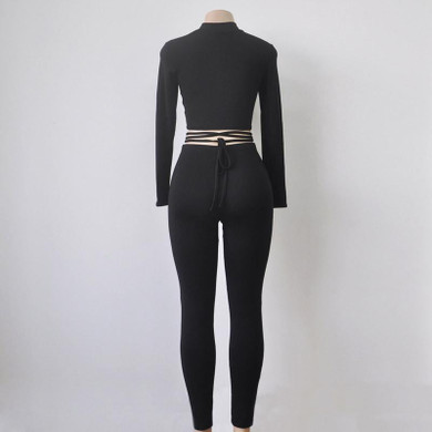 New Autumn Winter Black Bodycon Jumpsuit 2017 Sexy Two Piece Hollow Out Bandage Rompers Womens Jumpsuit Club Party Women Rompers