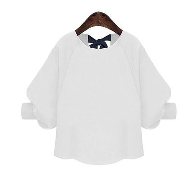 New Autumn Ladies Tops Bowknot Shirts Womens Blusas Feminino Plus Size Women Clothing Chiffon Blouses Summer Navy White Shirt