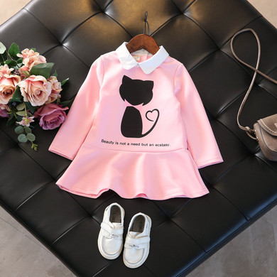 New Autumn Kids Dresses for Girls Cotton Long Sleeve Girl Dress Cartoon Cat Children Dress Fashion Girls Clothing Fall 2017