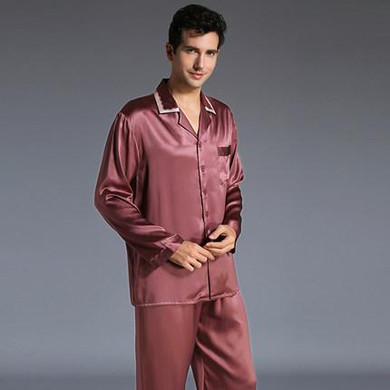 New Autumn Heavy Silk Men's Silk Long-Sleeve Pajamas Set Silk Sleepwear Male Pajama Suit Free Shipping