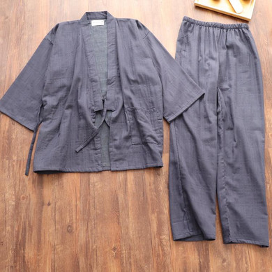 New autumn 100% cotton Japanese kimono pajamas sets men long-sleeve pyjamas simple pijama hombre simple home kimono robes