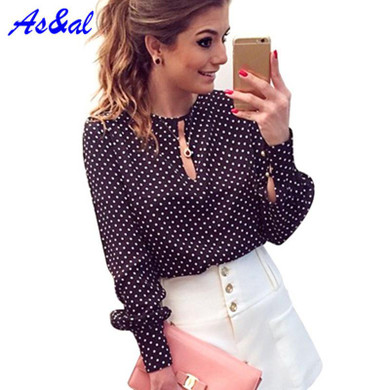 S-XL Women Blusas Femininas Blusa De Renda Polka Dot Print Shirts Vintage Chiffon Blouse Tops Long Sleeve Shirt