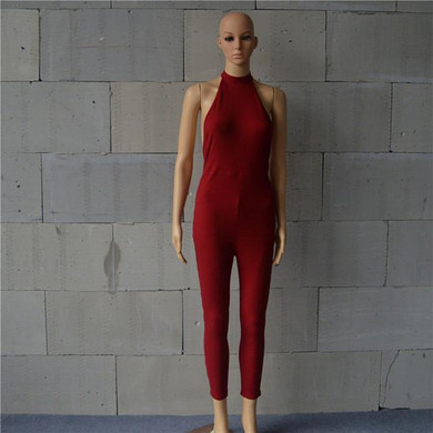 S-XL 2017 Summer Style Women Ribbed Rompers Womens Jumpsuit Sexy Open Back Sleeveless Halter Neckline Jumpsuits XD617