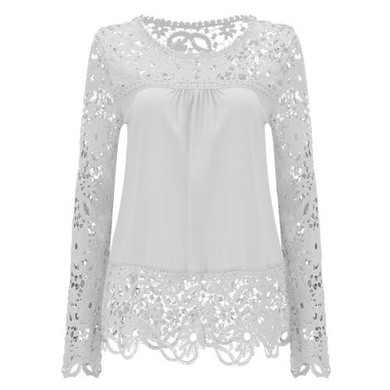S-6XL Large Size Chiffon Blouses Fashion Women's Blouse Lace Long Sleeve Shirt Crochet Blusa Tops Blusas Femininas Camisa