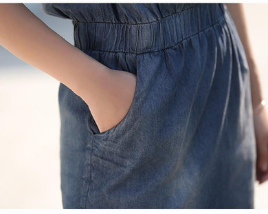 2017 New Fashion Design Deep V Neck Sexy Jeans Dress Ladies Loose Beach Dresses Summer Sundress Women Vintage Denim Dress
