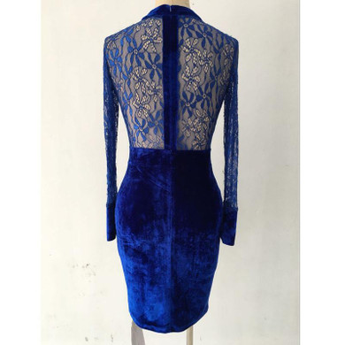2017 New Fashion Autumn Winter Vestidos Long Sleeve Hollow Out Lace Dress Elegant Evening Party Dresses Velvet Women Dress C2315