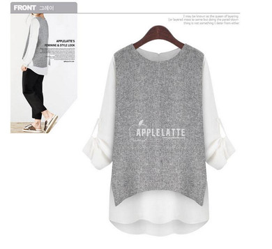 2017 New Plus Size 5XL Shirt Women Tops Casual Autumn Patchwork Fake Two Pieces Pullovers O Neck Long Sleeve Loose Women Blouses