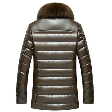 2017 New Men's PU Leather Down Jacket Men coat Fox Fur collar Coat Men Leather Jackets Coats Winter Down Coat Warm Parka