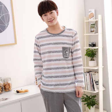 2017 New Men's Pajamas Cotton Long Sleeve Sleepwear Mens Striped Pajamas Sets Autumn Plaid Pyjamas Casual Homewear 3XL 4XL