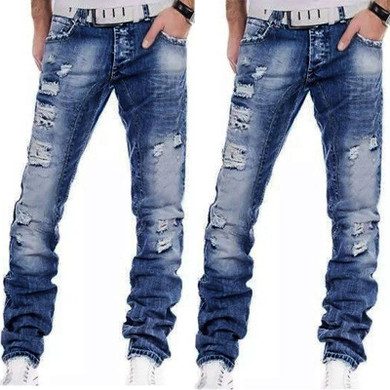2017 New Men's Long Straight Leg Jeans Trousers Slim Fit Casual Fashion Hole Denim Pants Skinny Jeans Trousers