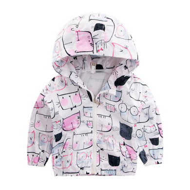 Fashion Baby Girls Boys Coat Jacket Cartoon Graffiti Hooded Windbreaker Autumn Toddler Full Sleeve Outerwear