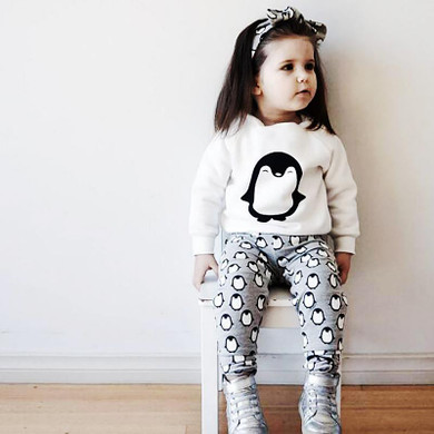 Fashion Baby Girl Clothes 2PCS(Cute Penguin Print Long Sleeve Tshirt+Pants) Baby boy girls Clothing Set Newborn Baby Boy Clothes