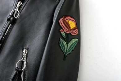 Fashion Autumn Leather Jacket Women Butterfly Embroidery Zipper PU Motorcycle Jacket Women Basic Coats Chaquetas Mujer