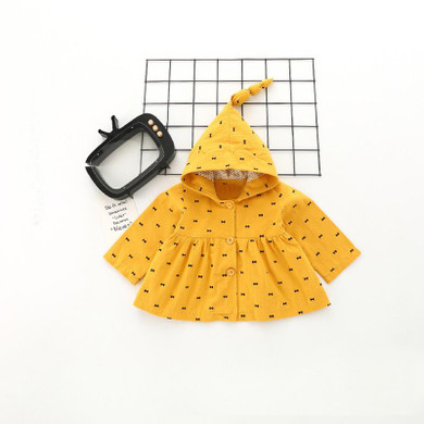 Fashion Autumn Baby Infants Girls Kids Printed Bow Princess Hooded Hoody Long Sleeve Cardigan Outwear Coat Casaco Trench S5855