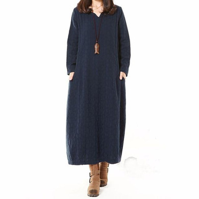 Fashion Autumn 2017 ZANZEA Women Cotton Linen Dress V Neck Long Maxi Dresses Long Sleeve Casual Loose Vestidos Plus Size S-5XL