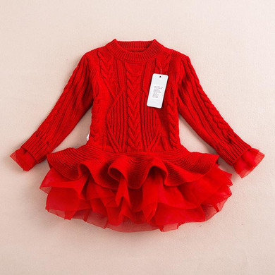 Fashion Autumn 2017 Thick Warm Girl Dresses Princess Knitted Winter Party Kids Sweater TuTu Dress Girl Clothes Children Clothing
