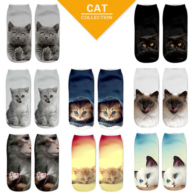 Fashion 3D Harajuku Cat Printed Women Casual Socks Unisex Low Cut Ankle Socks 2017 Hot Sale