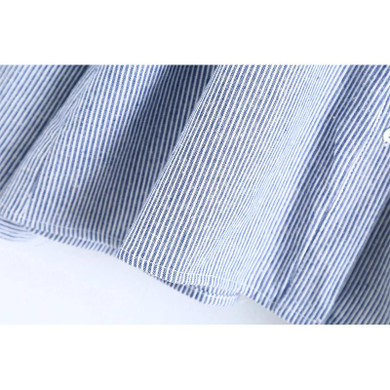 2017 Ruffles Floral Embroidery Women Blouses Long Sleeve Stand Collar  Elegant Blue Striped Ladies Shirts Brand Tops blusas