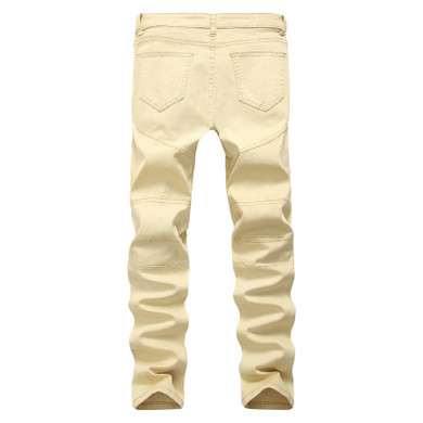 2017 Red White Black Ripped Denim Pants Knee Hole Zipper Biker Jeans Men Slim Skinny Destroyed Torn Jeans Fear Of God Jeans