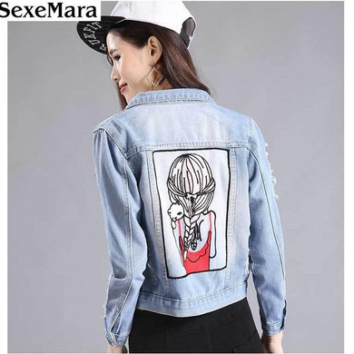 2017 Qiyan Brand Women Basic Coats Spring Autumn Denim Jacket Vintage Long Sleeve Loose Female Jeans Casual Girls Outwear