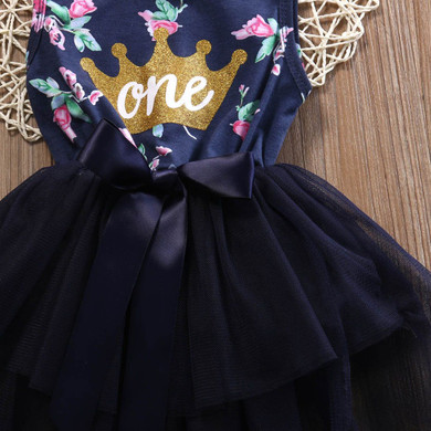 2017 Princess Baby Dress Newborn Infant Baby Girl Clothes Floral Crown Print Tutu Ball Gown Party Dresses for 0-24M Children