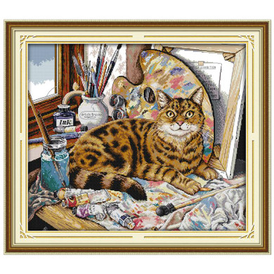 Cat and Oil Painting Counted Cross Stitch 11CT 14CT Cross Stitch Sets Wholesale Animals Cross-stitch Kits Embroidery Needlework