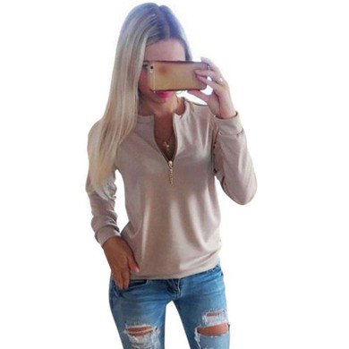 Casual Women Autumn Winter Sexy Zipper Shirt Sexy Casual Ladies O-Neck Long Sleeve Female Jumper Tops