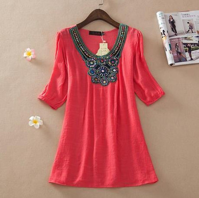 Casual Summer dresses 2017 women clothing embroidery dress female casual women floral vintage beading dress brazil plus size