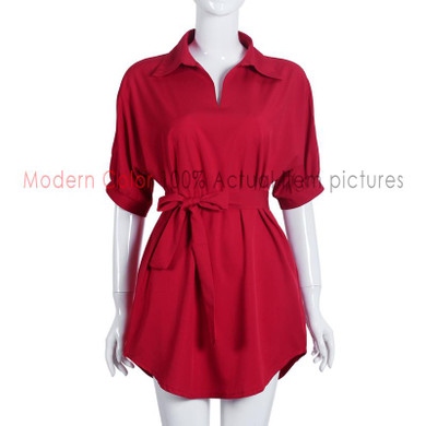Casual Shirt Dresses Black Red Women Summer Dress 2017 New Arrivals Fashion Polar Collar Short Sleeve Ladies Dress Plus Size