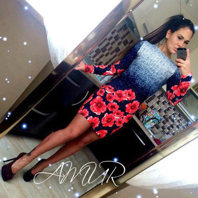 2017 Autumn Printed Floral Long sleeve Sheath dress O-neck Bodycon Mini dresses Party wear dresses