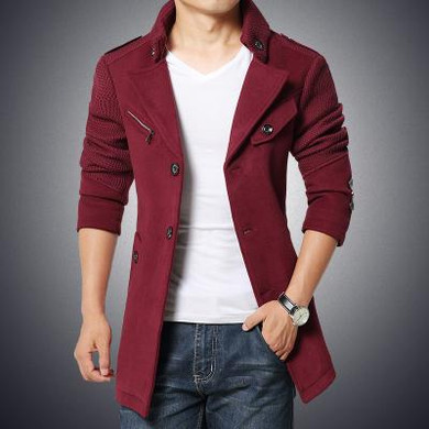 2017 autumn new design woolen Trench coat men fashion badges patchwork Slim Fit Outerwear Mens Coat Warm Winter Overcoat