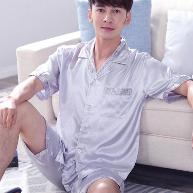 2017 autumn men's silk casual pajama sets couple sleepwear