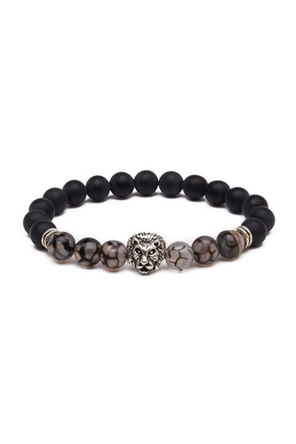 Something Strong Multi Onyx Stone & Silver Lion Bracelet