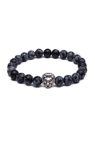 Something Strong Grey Snowflake Stone & Silver Lion Bracelet