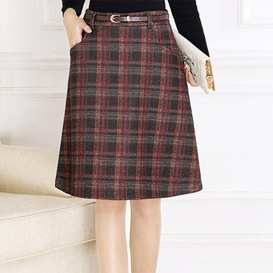 Skirts Womens 2016 Autumn Winter Woolen Skirt Casual Slim A-line Plaid Midi Skirts Female Fashionable High Waist Saias Femininas