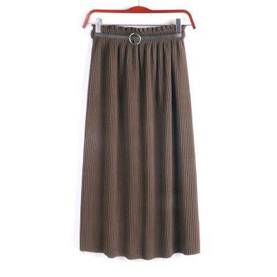 skirts 2017 autumn and winter new loose loose thin belly high waist pleated skirt ring ring belt retro skirt