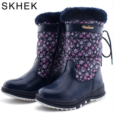 SKHEK kids boots girls leather winter leather boys leather children boots girls Winter With Snow Boots Unisex Shoes B1762